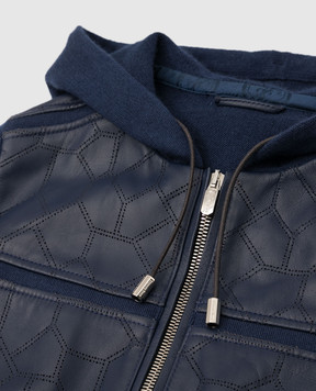 Stefano Ricci Children's dark blue jacket in cashmere, silk and leather YTJ8200030MANP