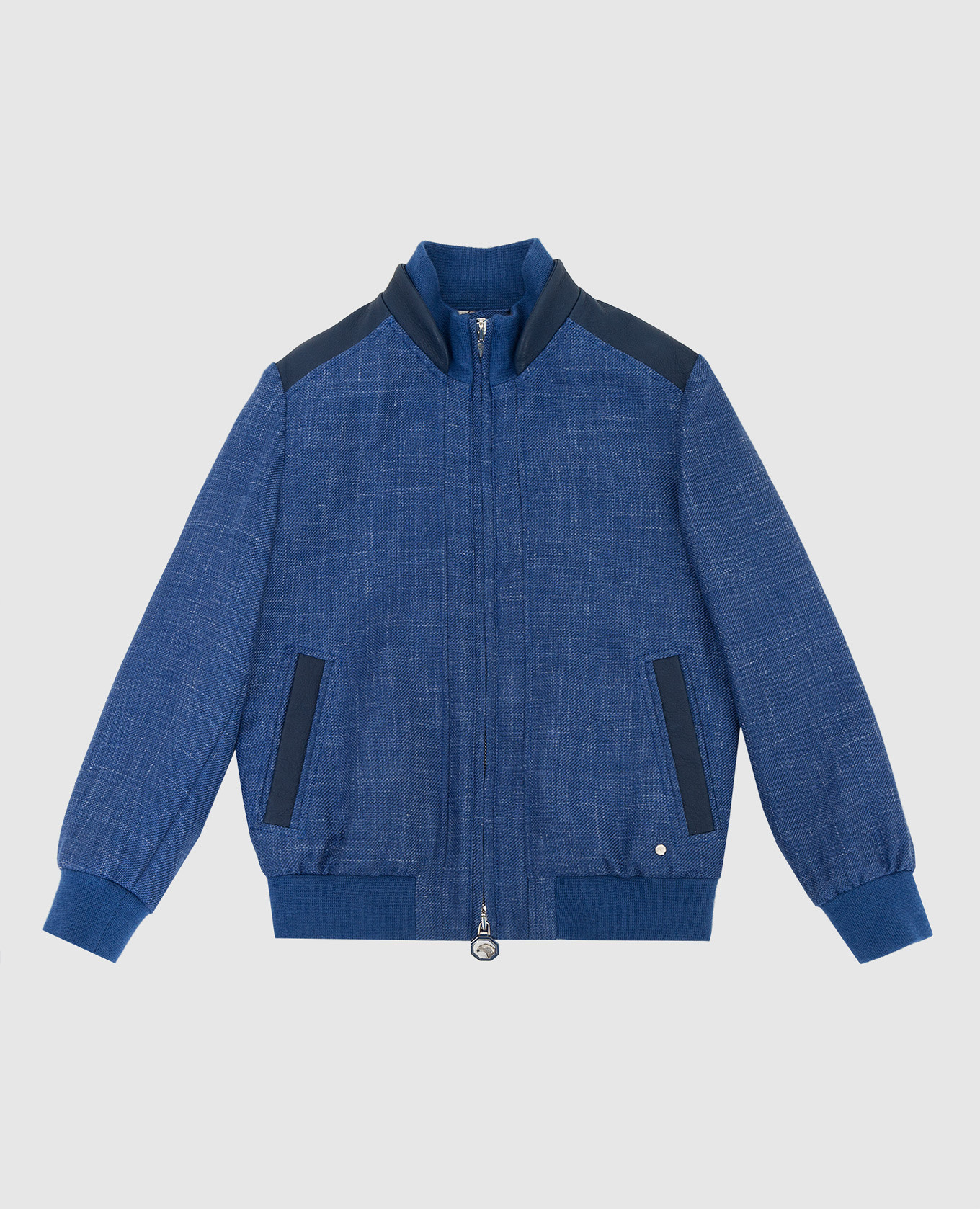 Children's blue bomber jacket in cashmere, silk and linen stefano ricci
