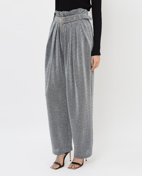 Balmain Silver trousers with pintucks and lurex WF0PQ045J202