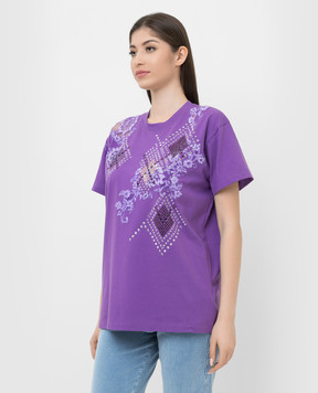 Ermanno Scervino Purple T-shirt with crystals and lace D392L714DUX