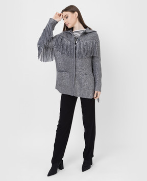 Ermanno Scervino Silver cardigan in crystals with fringes D405D701CTJKE