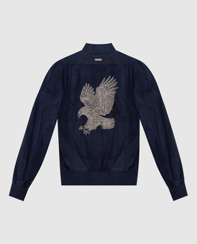 Stefano Ricci Children's navy blue suede bomber jacket with emblem YDJ82000204902