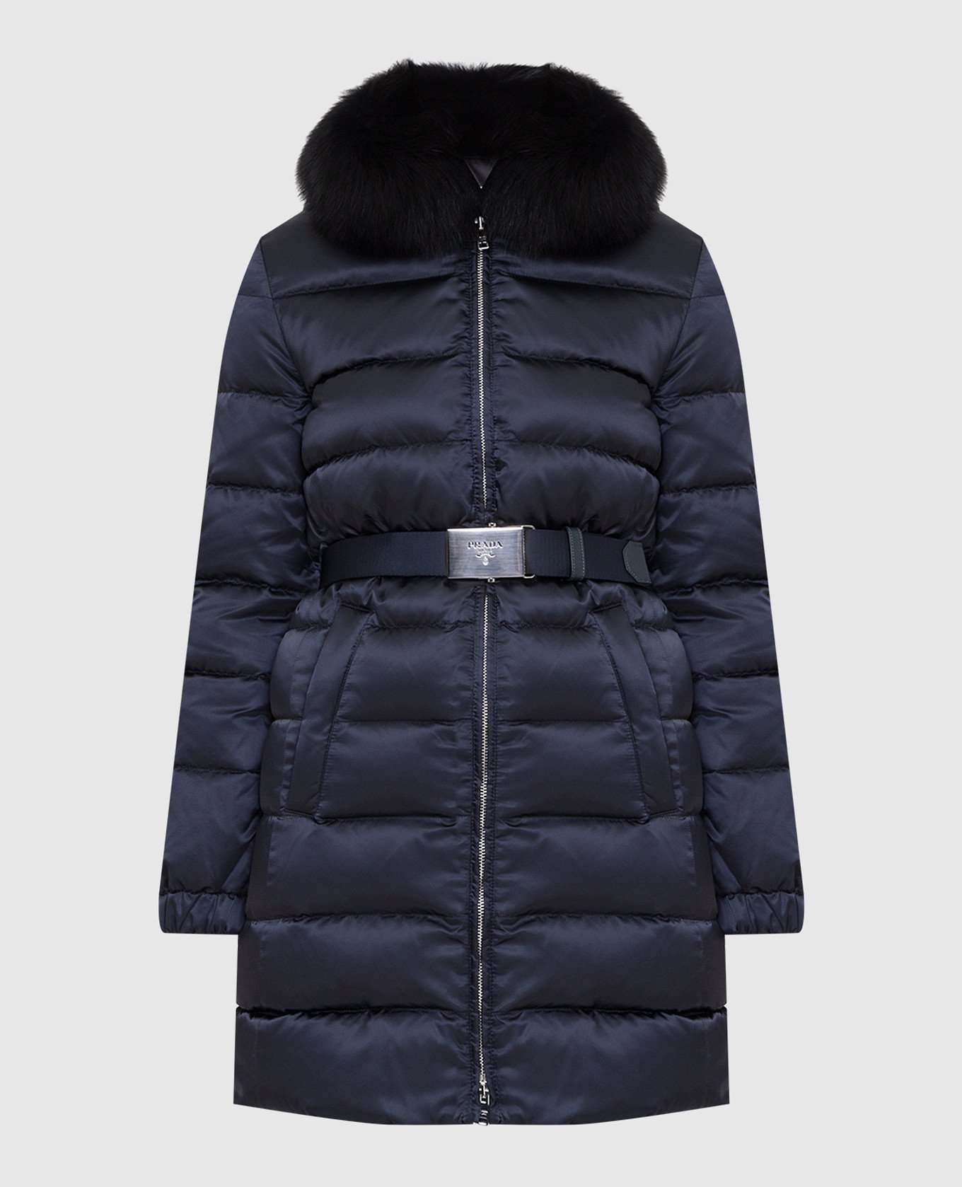 Prada - Navy blue down jacket with fur 28G062R0K - shop with