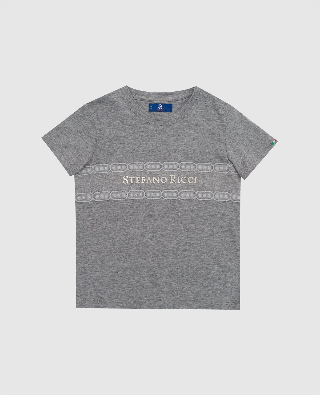 Children's gray t-shirt with logo and embroidery stefano ricci