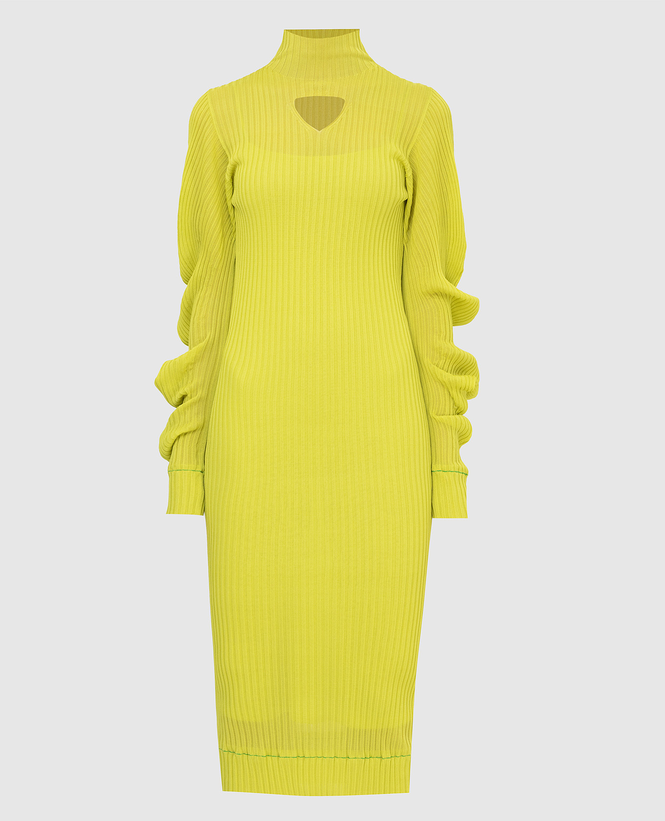 

Ribbed silk dress with ruffles Bottega Veneta, Green