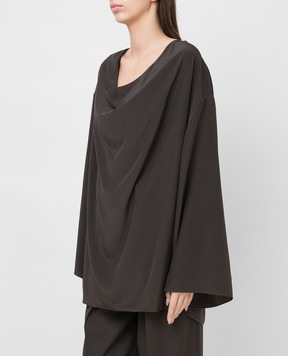 The Row Dark Green Silk Blouse 5640W1099