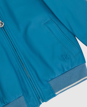Stefano Ricci Children's turquoise leather bomber jacket YDJ92001005110