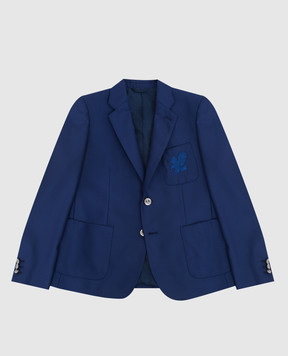 Stefano Ricci Children's blue wool jacket with embroidery Y1RF376R00HC3479