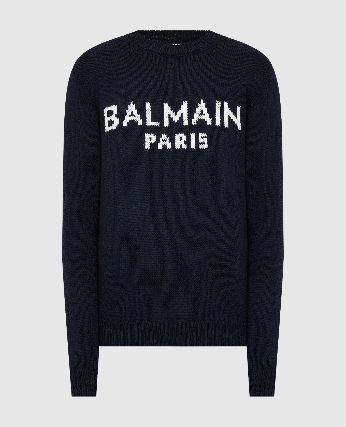 

Navy Blue Merino Wool Sweater with Logo Pattern Balmain, Синий