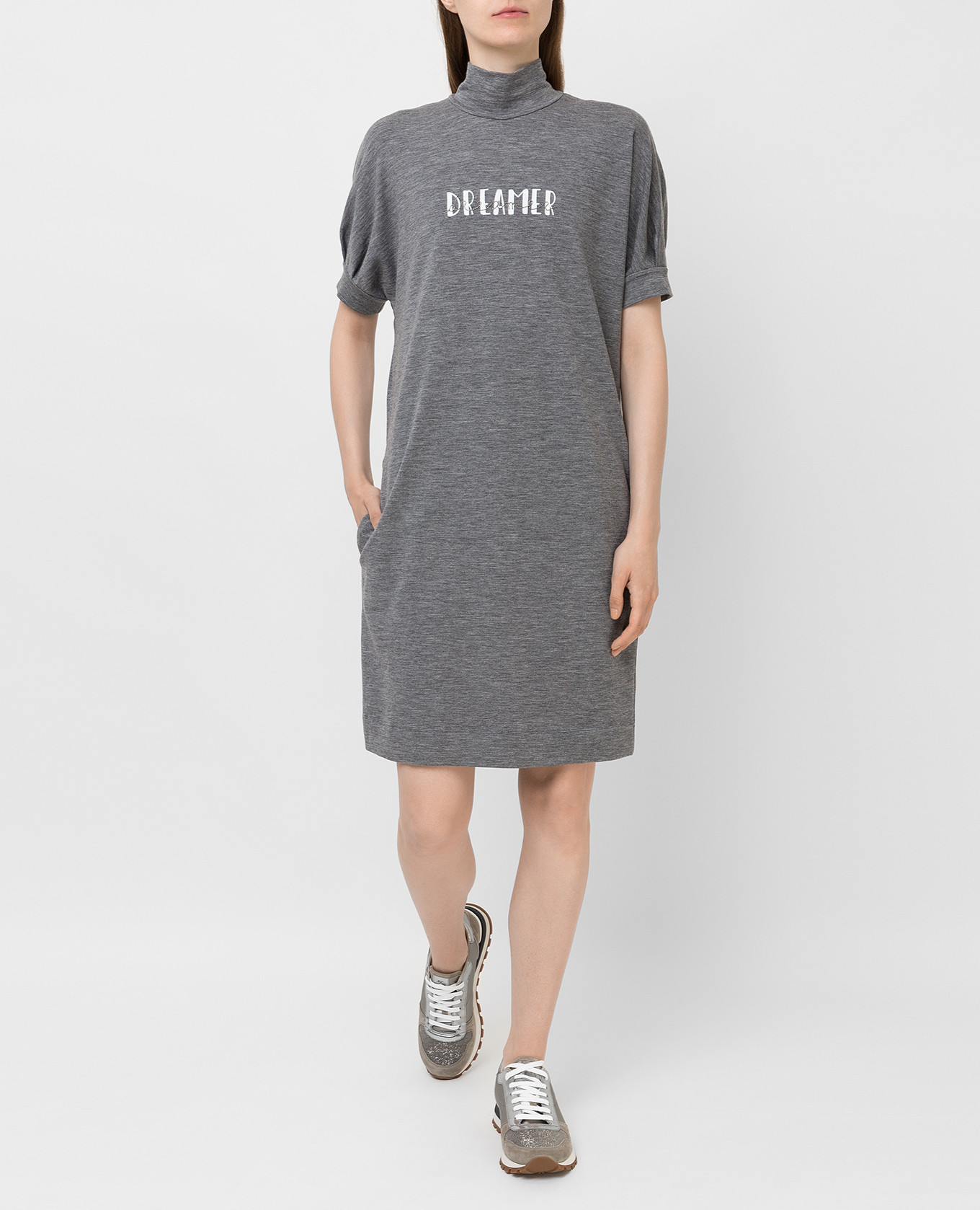 Printed wool dress with monili Brunello Cucinelli 2