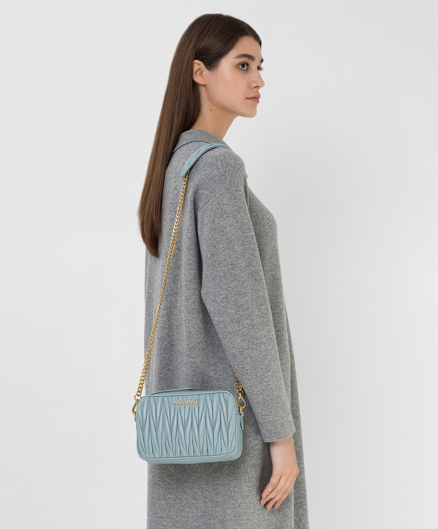 Miu Miu - Blue Leather Logo Crossbody Bag 5BH118N88 - shop with