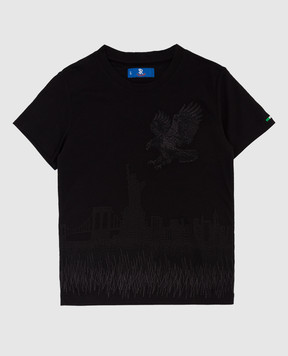 Stefano Ricci Children's black t-shirt with embroidery YNH84001NY803