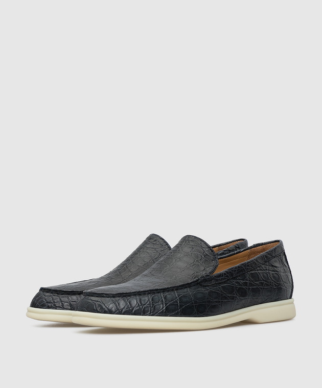 Loro Piana - Dark blue crocodile leather loafers FAE8127 - shop