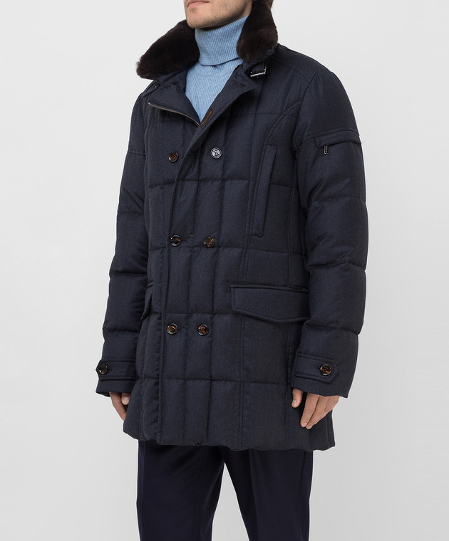 MooRER - Morris-l Navy Quilted Down Jacket in Wool and Rabbit Fur
