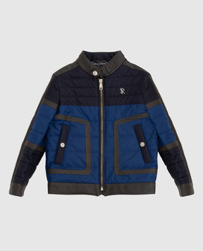 Stefano Ricci Children's blue jacket with leather inserts YDJ8400030MA0010
