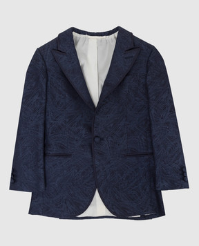 Stefano Ricci Children's dark blue patterned silk jacket Y2RF37B000HC3505