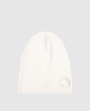 Stefano Ricci Children's light beige cashmere hat with emblem YAK6S10CUFF6SA04