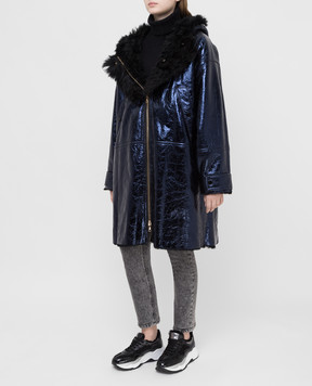 Yves Salomon Blue sheepskin coat 20WYM61695MERM