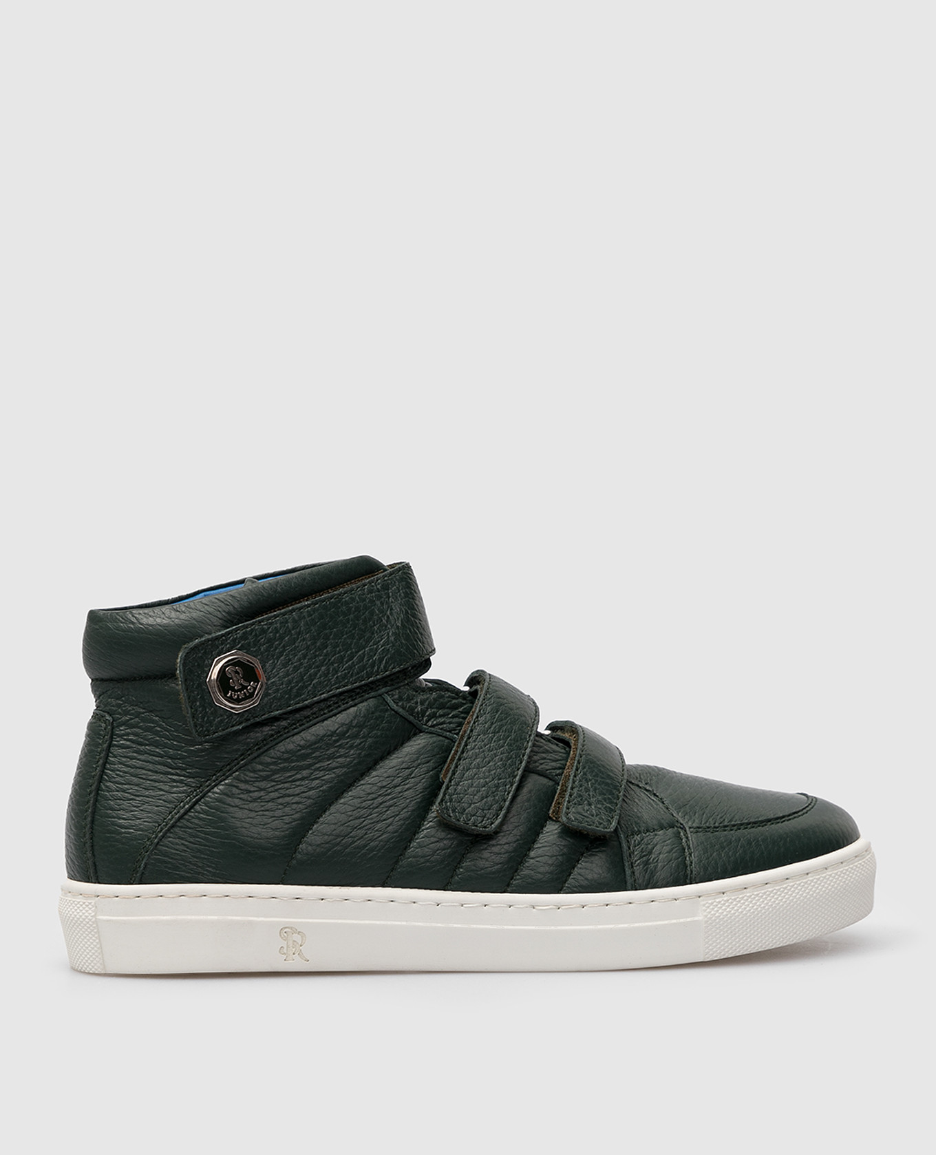 Kid's dark green leather hi-tops stefano ricci