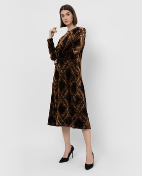 Saint Laurent Dark brown patterned velor dress 670903Y3D23