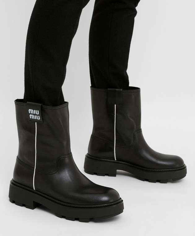 Miu Miu - Leather boots with logo print 5U613D3AQP - shop with