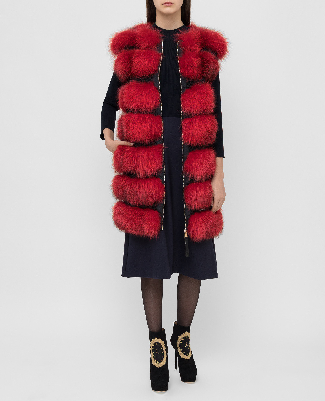

Czerwona kamizelka wykonana z futra lisa Florence Mode, Red