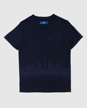 Stefano Ricci Children's dark blue t-shirt with embroidery YNH84001PS803