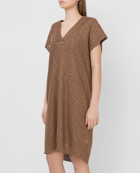 Brunello Cucinelli Brown linen and silk dress M10551A82