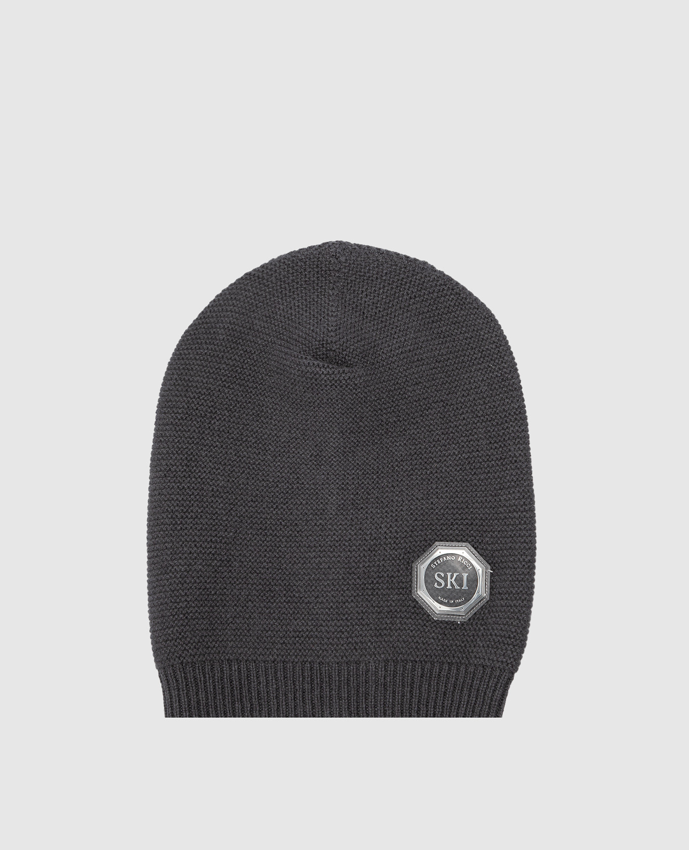 Children's dark gray cashmere hat with emblem stefano ricci