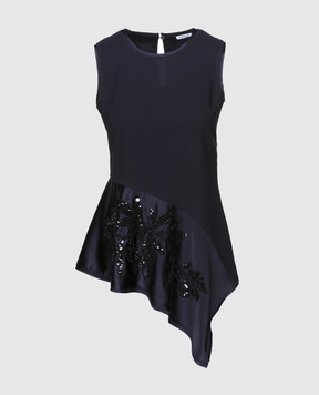 PAROSH Navy blue blouse with sequin embroidery D310336R