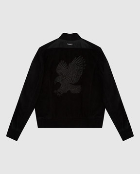 Stefano Ricci Children's black suede bomber jacket with emblem YDJ82000204902
