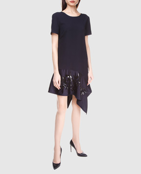 PAROSH Navy blue dress with sequin embroidery D730224R