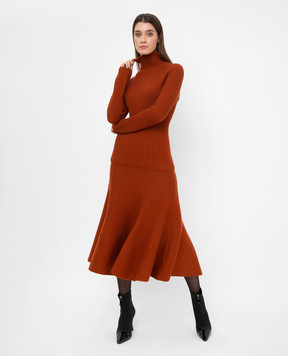 Gabriela Hearst Olive Terracotta Merino Wool Skirt 1219221A043