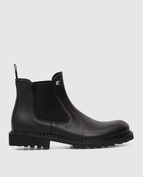 Stefano Ricci Kids Black Leather Chelsea YRU10G881VBV