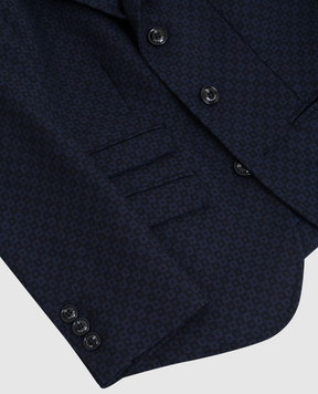 Stefano Ricci Children's dark blue patterned wool blazer Y1RSGD330PW805