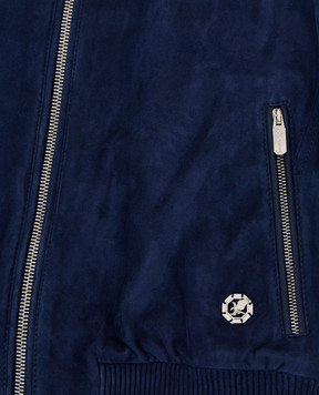 Stefano Ricci Children's navy blue suede bomber jacket with emblem YDJ82000204902