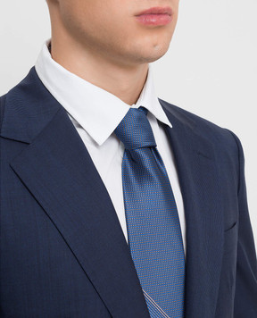 Stefano Ricci Blue silk tie in geometric pattern CXDD41073