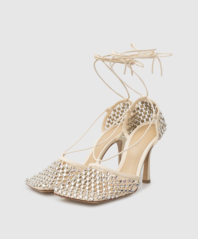 Bottega Veneta - Light Beige Sparkle Stretch Sandals with Crystals  667206V0GU1 - buy with European delivery at Symbol