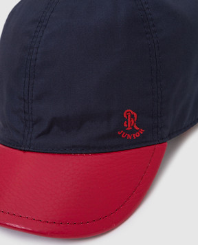 Stefano Ricci Children's navy blue silk and leather cap YVF5190SET1SK