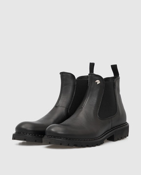 Stefano Ricci Kids Black Leather Chelsea YRU10G881VBV