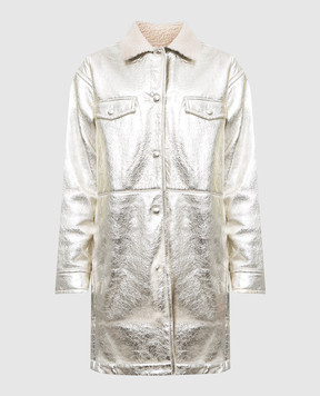 Yves Salomon Silver sheepskin coat with slits 22WYM60295MEVN