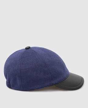 Stefano Ricci Baby blue wool and leather cap with monogram YVF5190C603SK