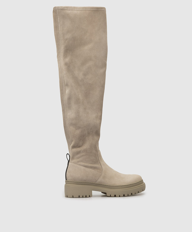 Brunello Cucinelli Light beige chain suede over the knee boots MZSSG2052 buy with European delivery at Symbol