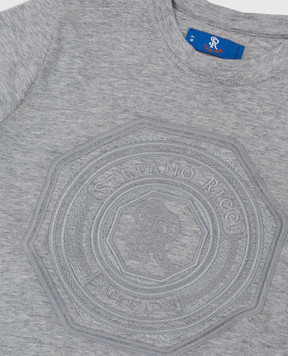 Stefano Ricci Children's light gray t-shirt with monogram embroidery YNH0100790803