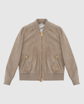 Stefano Ricci Children's light beige suede bomber jacket with emblem YDJ82000204902
