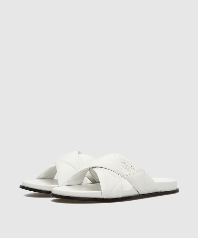 【関税&送料込】Prada White Nappa Leather Slippers White Padded Nappa Leather Slides | PRADA