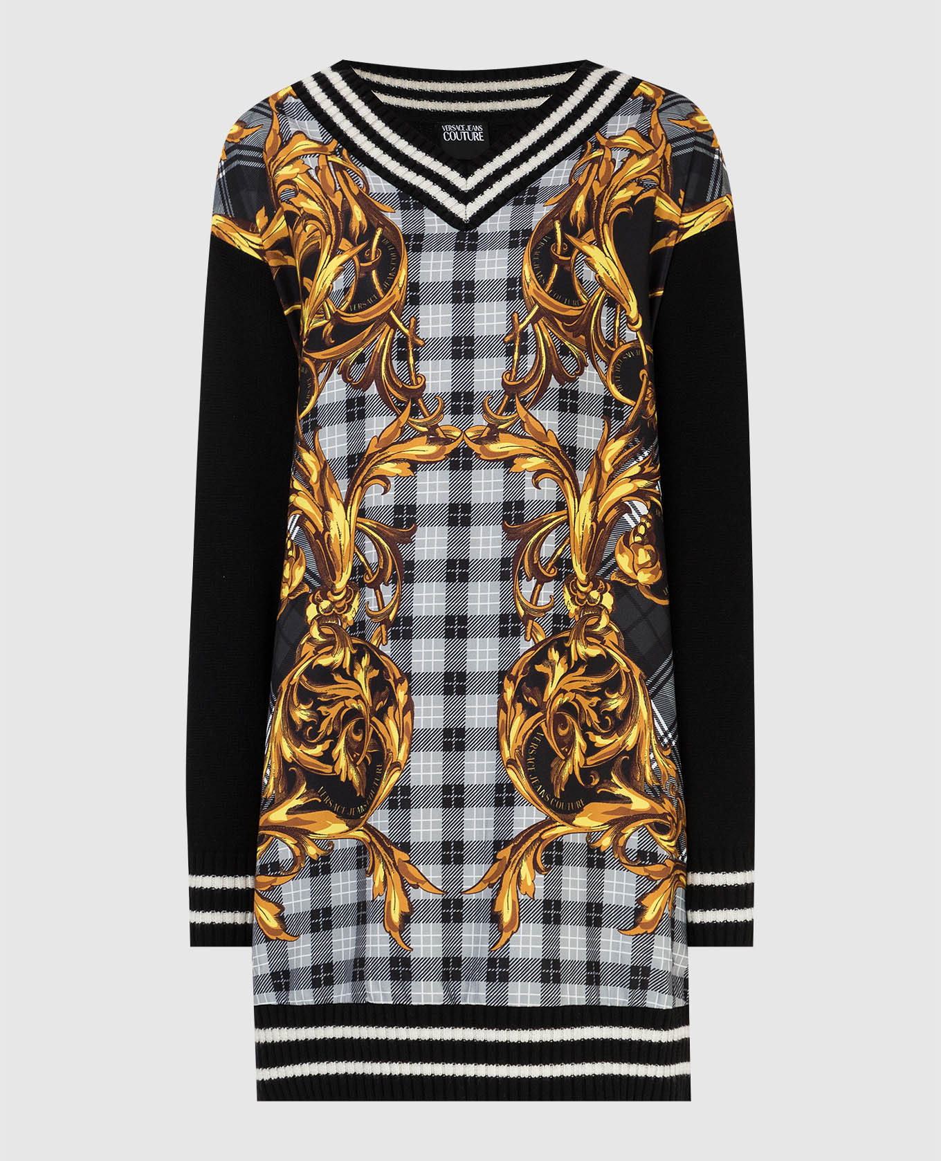

Wool pullover with Tartan Baroque print Versace Jeans Couture, Black