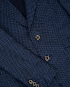 Stefano Ricci Children's navy check wool, silk and linen blazer Y1RSGD2SP1HC5107