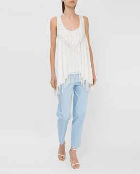 Twinset White top with embroidery and fringes 211TT2622