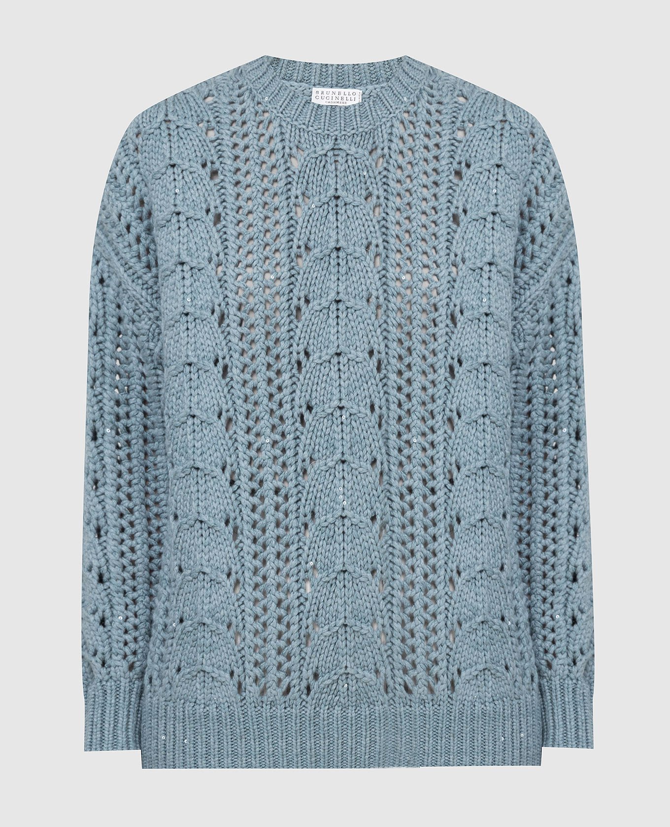 Light blue openwork cashmere and silk sweater brunello cucinelli